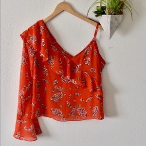 One Shoulder Floral Ruffle Blouse
